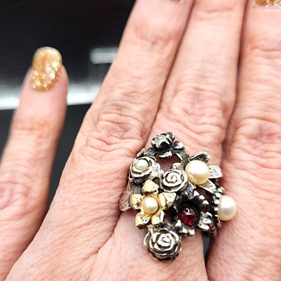 Pearl & Gem Garden Whimsy Floral Cluster ring – Size 7 - Picture 1 of 8